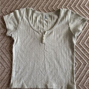Brandy Melville Light Sage Ribbed Short Sleeve Henley Top